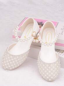 Kids Crystal High Heel Shoes, Girls Princess Shoes, Rhinestone White Wedding Party Dress Shoes, Toddler Girl Closed Toe Sandals