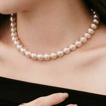 圆形白色仿贝壳珍珠项链串 | 珍珠颈链 | 女士珠宝 | 送给妈妈、妻子、姐妹、最好的朋友的生日圣诞礼物，不含礼品盒 - 40CM長度項鍊 - 查看 19