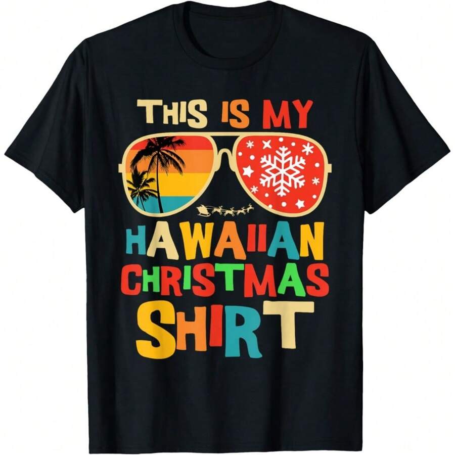 This Is My Hawaiian Christmas Matching Family Hawaii T-Shirt, Women's Casual Short Sleeve Round Neck T-Shirt - Black - View 1
