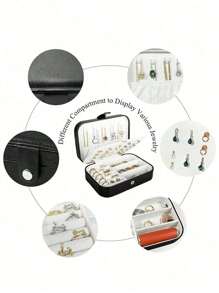 1pc PU Jewelry Storage Box, Portable Travel Jewelry Organizer, Vanity Storage Container, Multi-Compartment Travel Jewelry Display Box, Storage Gift Box, Display Box, Simple Flip Cover, Large Capacity, Suitable For Storing Rings, Necklaces, Earrings - Multicolor - View 7