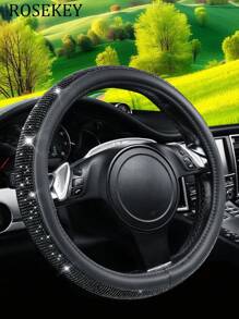 1 件装真皮方向盘套，带闪亮水晶钻，适合 SUV、轿车、汽车、卡车，通用 14.5-15 英寸水晶闪光女士 - 均碼 - 查看 13