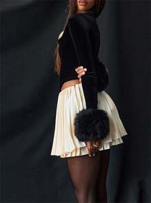 Women's Autumn Winter Velvet Tops Long Sleeve Square Neck Plush Cuff Slimming T-Shirt - Black - View 5