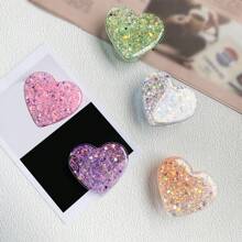 Creative Heart-Shaped Glitter Airbag Phone Stand, Laser Holographic Glitter Heart Shape Foldable Slouchy Phone Holder Stand Compatible With IPhone, Android Phone, Gift For Birthday, Family, Friends Push-Pull Phone Grip, Phone Accessories