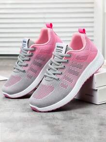 ISPORTE Nuevos zapatos deportivos casuales, ligeros y de moda, de color rosa, zapatos casuales superiores transpirables con cordones delanteros, zapatos para correr cómodos y versátiles. - Rosa - Ver 4