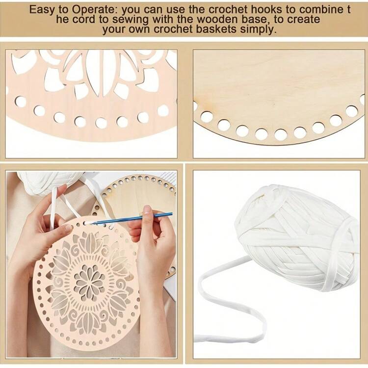 6pcs Set Apricot Crochet Basket With Wooden Bottom And Lid - DIY Weaving Kit For Creative Craft, Dream Theme - Wood Color - View 7