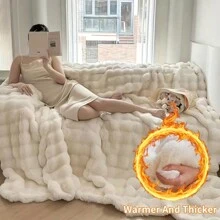 1 pieza Manta de piel de conejo falsa, lujosamente cálida, suave y acogedora, adecuada para la sala de estar, el dormitorio, el sofá, la decoración del hogar, un gran regalo para Navidad