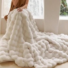 1 pieza Manta de piel de conejo falsa, lujosamente cálida, suave y acogedora, adecuada para la sala de estar, el dormitorio, el sofá, la decoración del hogar, un gran regalo para Navidad