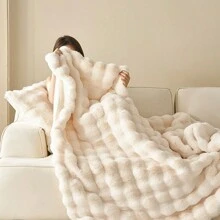 1 pieza Manta de piel de conejo falsa, lujosamente cálida, suave y acogedora, adecuada para la sala de estar, el dormitorio, el sofá, la decoración del hogar, un gran regalo para Navidad
