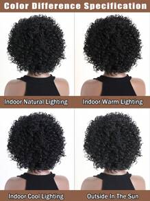 Women's 12-Inch Fluffy Afro Kinky Curly Wig, High Temperature Fiber Black Short Curly Hair Wig For Daily Wear Or Gatherings - màu đen - Xem 6