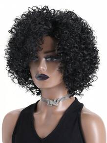 Women's 12-Inch Fluffy Afro Kinky Curly Wig, High Temperature Fiber Black Short Curly Hair Wig For Daily Wear Or Gatherings - màu đen - Xem 4