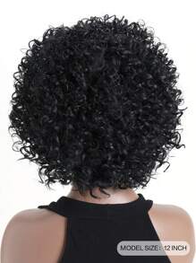 Women's 12-Inch Fluffy Afro Kinky Curly Wig, High Temperature Fiber Black Short Curly Hair Wig For Daily Wear Or Gatherings - màu đen - Xem 5