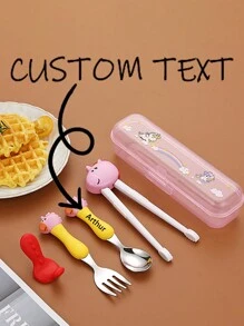 Conjunto personalizado de cuchara, tenedor y palillos de entrenamiento de acero inoxidable, ideas de regalo para regreso a la escuela, invierno, San Valentín para niño o niña