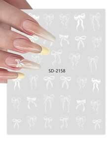 1 件情人节黑白星、心、蝴蝶结美甲设计时尚美甲贴纸