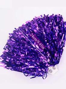 Juego de 2 piezas de pompones de pom-pom de color metálico brillante con 2 agujeros y mango para animadoras, accesorios para partidos, clubes, baile y eventos deportivos de equipo - Morado - Ver 5