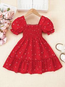 Vestido de lunares con cuello cuadrado elegante, mangas abullonadas cortas, para primavera y otoño. Vestido de festival para niñas