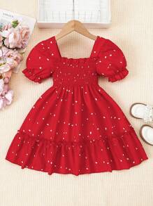 Vestido de lunares con cuello cuadrado elegante, mangas abullonadas cortas, para primavera y otoño. Vestido de festival para niñas
