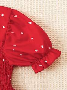 Vestido de lunares con cuello cuadrado elegante, mangas abullonadas cortas, para primavera y otoño. Vestido de festival para niñas