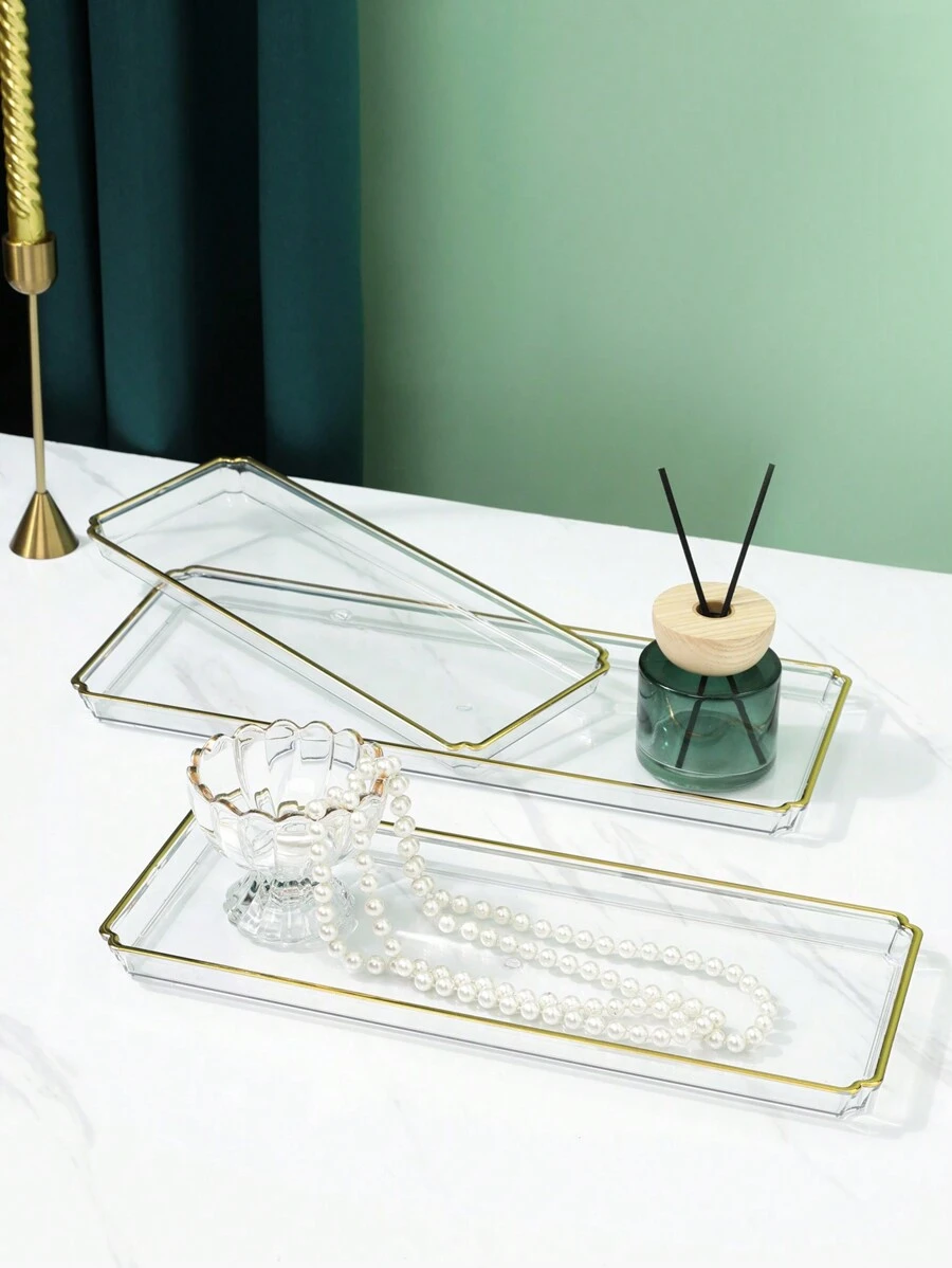 一套优雅长方形首饰托盘，精美装饰盘，用于展示首饰，完美的家居装饰品，理想的圣诞礼物，贴心的新年礼物，男女皆宜的独特礼物，奢华玛瑙首饰展示托盘，饰以金色镶边，完美适用于戒指、耳环和小饰品，时尚女士礼物，返校必备 - 彩色 - 查看 1