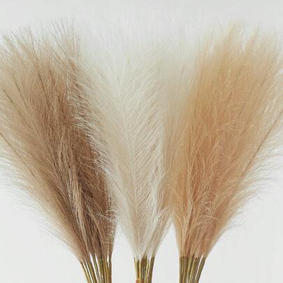 12/24 piezas Hierba de pompones falsa Juncos artificiales grandes y esponjosos Flores falsas artificiales Plantas artificiales para decoración bohemia de boda, fiesta, hogar, sala de estar, dormitorio, arreglos de jarrón, props fotográficos DIY, regalos de cumpleaños, graduación, decoración de otoño