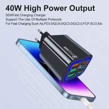 50 W 3 USB+3 PD Ladegerät, Schnellladenetzteil kompatibel mit den neuesten Apple-Geräten wie 16, 15, 14, 13, 12, iPad Tablets und anderen Smartphones, Ultrahochgeschwindiges Laden geeignet für Reisen, Büro, Studentenwohnheim und Zuhause mit mehreren Anschlüssen