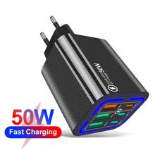 50 W 3 USB+3 PD Ladegerät, Schnellladenetzteil kompatibel mit den neuesten Apple-Geräten wie 16, 15, 14, 13, 12, iPad Tablets und anderen Smartphones, Ultrahochgeschwindiges Laden geeignet für Reisen, Büro, Studentenwohnheim und Zuhause mit mehreren Anschlüssen