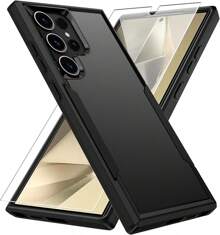 Heavy Duty Phone Case Designed For Galaxy Series Case With 1Pc Tempered Glass Screen Protector, Shockproof Dropproof Anti-Scratch Phone Case Cover For Galaxy Series - 黑色 - 查看 1