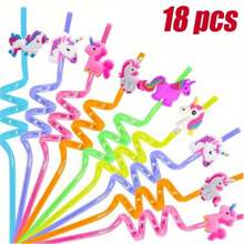 18pcs/Set Reusable Unicorn Straws Colored Party Straws Reusable Plastic Drinking Straws For Birthday Party Supplies - Set Of 18 - View 2
