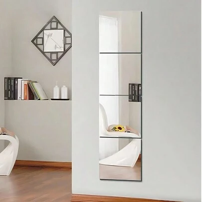 4/6/8 件方形镜面墙贴，2 毫米厚亚克力材质 3D 镜面墙砖，适用于客厅、卧室、厨房、浴室。