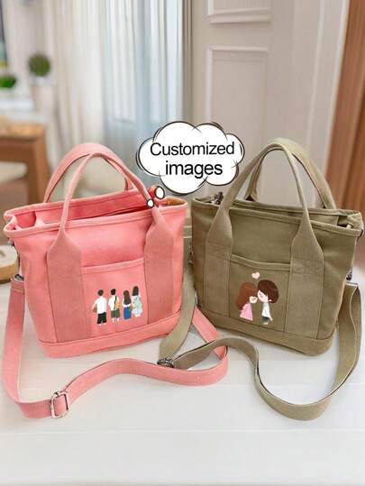 Personalize Imagens Exclusivas Para Você, Personalize Suas Imagens Favoritas, Bolsa de Ombro Feminina Elegante, Bolsa de Lona em Camadas de Grande Capacidade, Bolsa de Mãe Casual para Deslocamento, Bolsa Bento, Bolsa Leve, Bolsa de Ombro Feminina, Bolsa Portátil Versátil para Brincar ao Ar Livre Bolsas Femininas