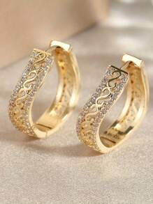 Hoa tai Zirconia tổng hợp thiết kế rỗng sáng tạo theo phong cách cổ điển, trang sức sang trọng và thanh lịch dành cho phụ nữ, phụ kiện tiệc tùng hàng ngày - Vàng - Xem 3