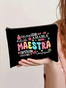 1 pieza Bolsa de maquillaje con estampado de "Mejor maestro de todos los tiempos", regalo para maestros, bolsa con cremallera para viaje, bolsa de almacenamiento ligera, monedero, neceser con cremallera, bolsa para cosméticos, bolsa de belleza, para vacaciones, playa, baño, dormitorio, gran capacidad