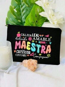1 pieza Bolsa de maquillaje con estampado de "Mejor maestro de todos los tiempos", regalo para maestros, bolsa con cremallera para viaje, bolsa de almacenamiento ligera, monedero, neceser con cremallera, bolsa para cosméticos, bolsa de belleza, para vacaciones, playa, baño, dormitorio, gran capacidad