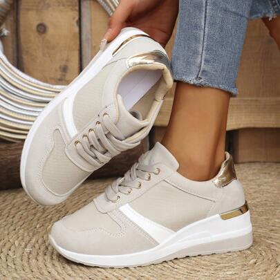 Zweifarbige Fischschuppen Muster Lässig Sport Keilsneaker für Damen
