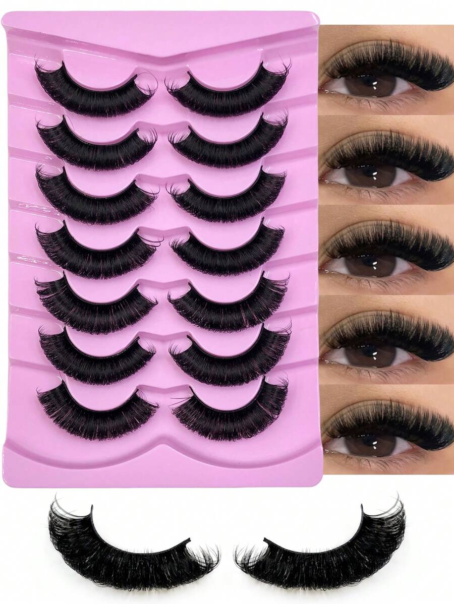 7 对 D 卷睫毛 浓密卷翘 戏剧性浓密假睫毛 蓬松效果 俄罗斯条状睫毛延长 自然纤细睫毛 条状睫毛、睫毛、睫毛、假睫毛 - 濃密款 - 查看 1