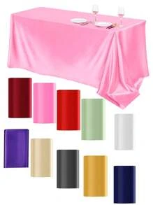 1 khăn trải bàn hình chữ nhật 145x260cm / 145x180cm vải lụa mịn dùng cho tiệc, ngày lễ, bữa tối, đám cưới, trang trí lễ kỷ niệm - Hồng - Xem 1