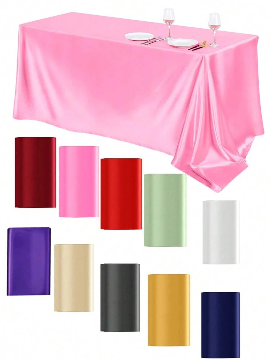 1 khăn trải bàn hình chữ nhật 145x260cm / 145x180cm vải lụa mịn dùng cho tiệc, ngày lễ, bữa tối, đám cưới, trang trí lễ kỷ niệm - Hồng - Xem 1