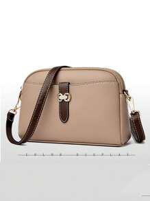 Women Solid Color PU Vertical Multi-Layer Stylish Shoulder Crossbody Bag - Khaki - View 6