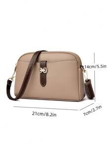 Women Solid Color PU Vertical Multi-Layer Stylish Shoulder Crossbody Bag - Khaki - View 3