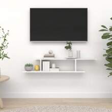 Wall Mountable White TV Shelf 125cm Engineered Wood Storage Unit For Living Room Entertainment Center - White - View 1
