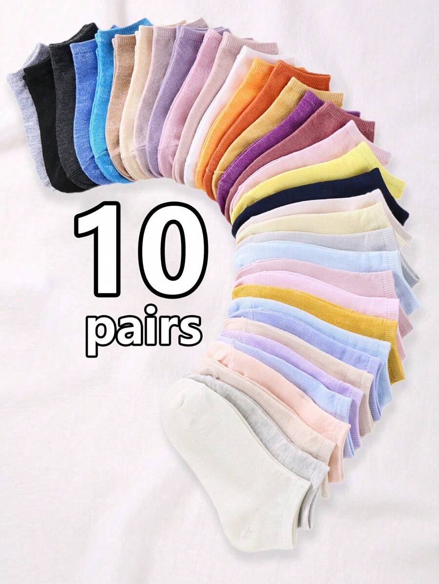 10 Đôi/Gói Tất trẻ em màu ngẫu nhiên mùa thu đông hè màu trơn đơn giản, thích hợp cho thể thao và giải trí du lịch hàng ngày Lựa chọn tốt nhất