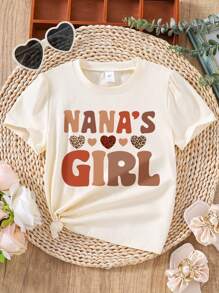 Young Girl Letter Print Short Sleeve T-Shirt