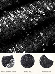 Women's Sequin Prom Dress - One Shoulder Maxi Dress Gowns And Evening Dresses For Party Wedding Guest - Black - View 5