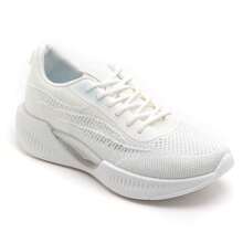 Lightweight Sports Shoe With Padded Sole And Embossed Patterns - White - View 1