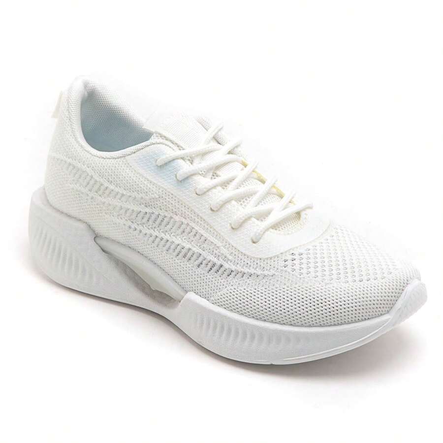 Lightweight Sports Shoe With Padded Sole And Embossed Patterns - White - View 1
