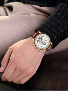 KINYUED Automatic Mechanical Watch Business Men's Watch Multi-Function Mechanical Watch Gentleman Style Men's Watch - 玫瑰金 - 查看 2