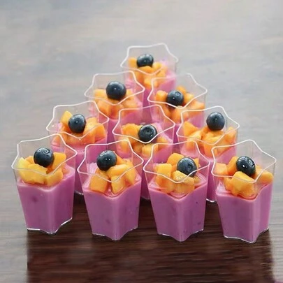 10pcs/20pcs Disposable Plastic Creative Mini Star-Shaped Mousse Cups, Pudding Cups, Tiramisu Cups, Fruit Jelly Dessert Cups, Uncovered