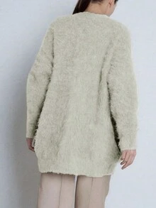 Áo khoác cardigan nữ cổ chữ V dài tay một hàng khuy đơn màu trơn, lông giả, mặc thu/đông, áo nữ - Màu Xám nhạt - Xem 3