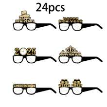 1 Set 6/12/24 Black And Gold 2025 New Year 3D Paper Glasses, Happy New Year Photo Prop Decoration, Suitable For New Year, Birthday, Bachelor Party, Adult Party, Valentine's Day Party, Friends Party.