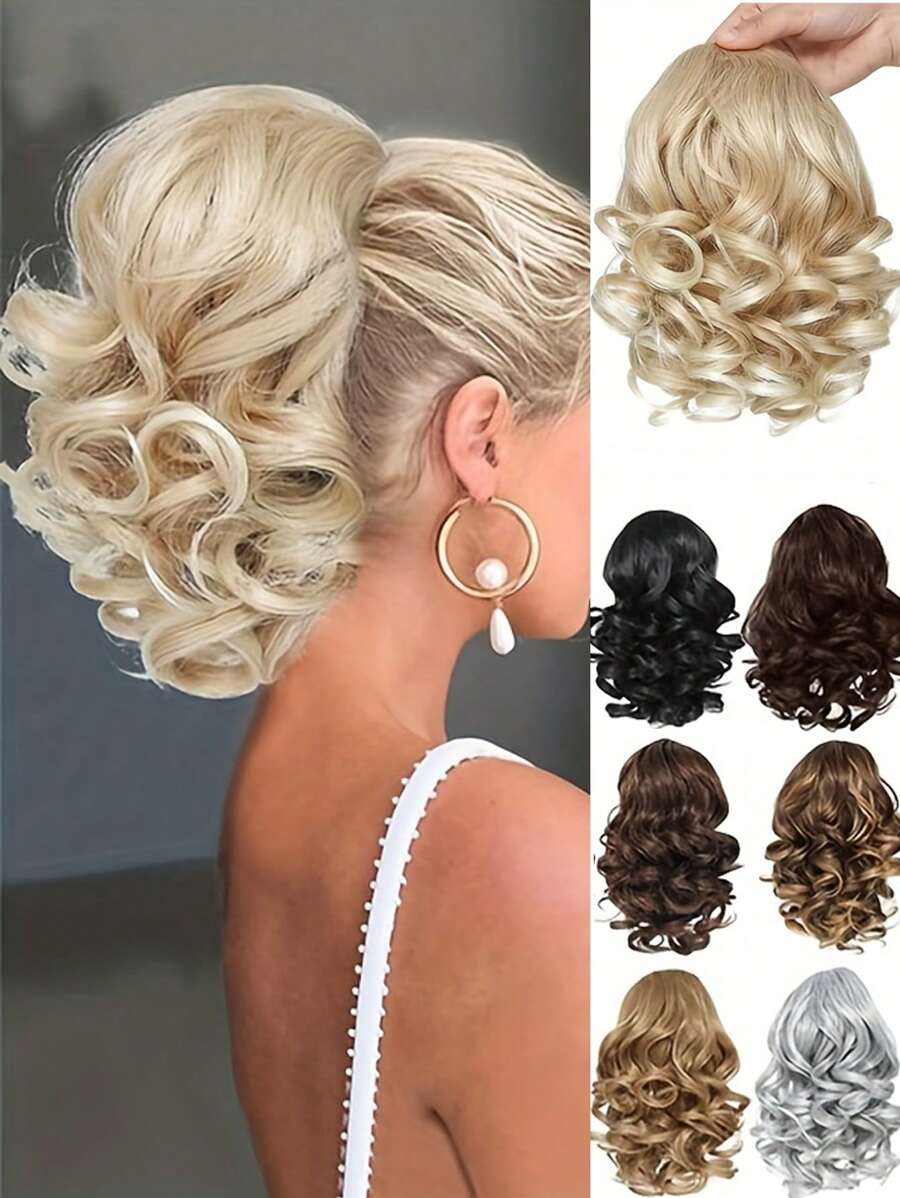 Women's Elegant Curly Wave Ponytail Clip-In Hair Extensions, Synthetic Material, Versatile Style, Suitable For Everyone - Daily Use Hair Accessories Christmas Gift - Multicolor - View 1