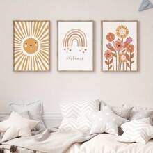 3pcs Set Customized Name Wall Art Poster, Sunflower And Rainbow Print Canvas Wall Hanging, Unframed Personalized Nursery Decor For Kids Room, Boho Watercolor Art - 3pcs - View 4